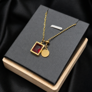 Square Red Zircon Necklace