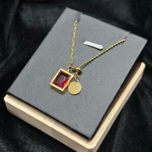 Square Red Zircon Necklace