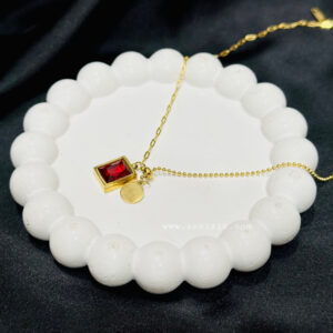 Square Red Zircon Necklace