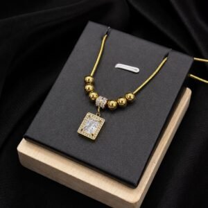 Beaded Crystal Rectangle  Necklace