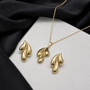 Golden Wave Leaf Necklace Set